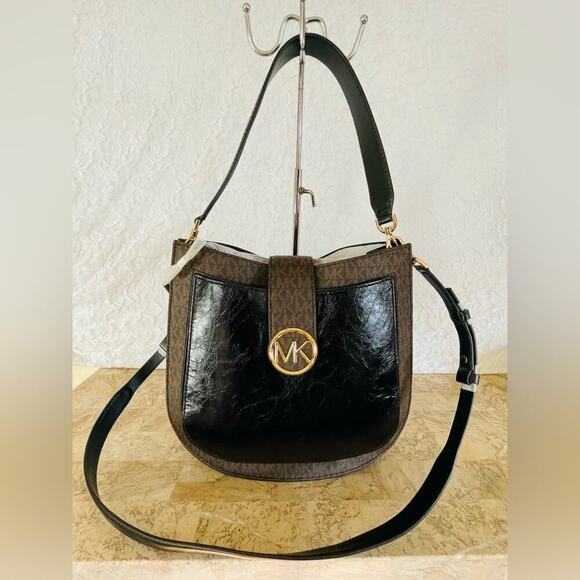 NWT MICHAEL KORS Lillie signature brown/black leather shoulder bag/crosbody - Picture 1 of 10